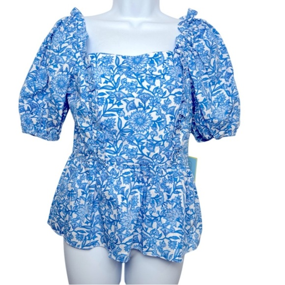CeCe Floral Puff Sleeve Smocked Top - Picture 3 of 9